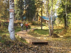 Walking to Bunco Lake Cabin